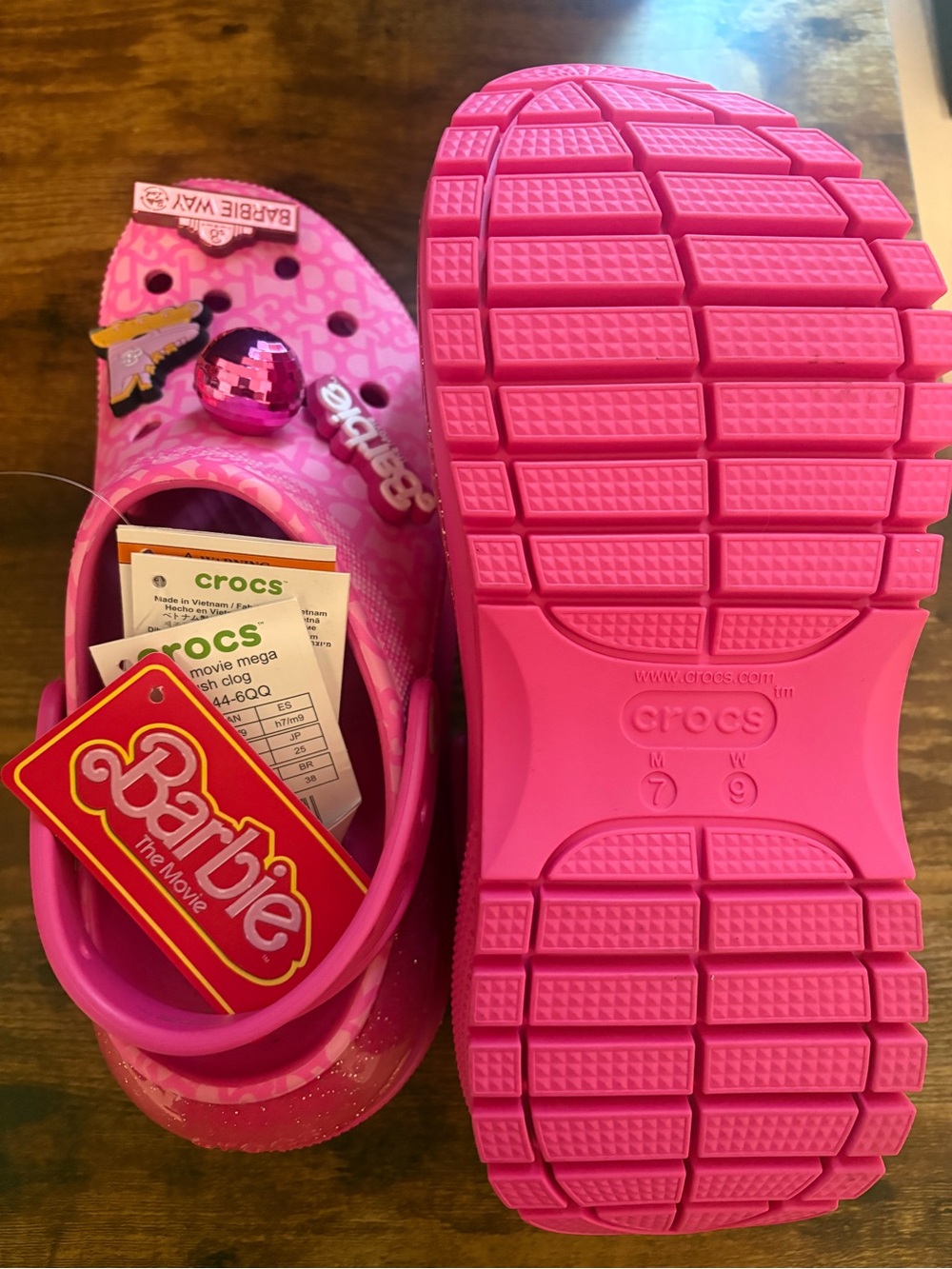 Crocs Limited Edition Barbie Pink Platform Crocs with Charms - Picture 3 of 3